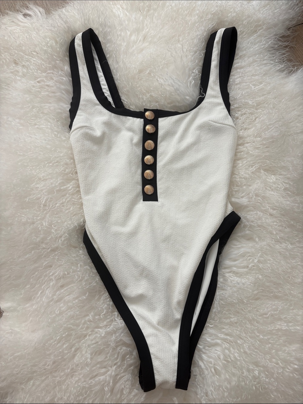 Beach Bunny White One-Piece Swimsuit with Black Trim